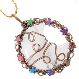 Collares pendientes Alambre envuelto Estrella Luna Cristal Piedra Joyería hecha a mano para mujeres