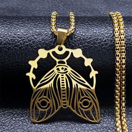 Hanger Kettingen Heks Mot Maanfase Ketting Voor Vrouwen Mannen Goud Kleur Rvs Wicca Insect Ketting Groothandel Sieraden Kraag