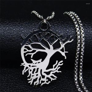 Pendentif Colliers Sorcellerie Lune Arbre De Vie Collier En Acier Inoxydable Couleur Argent Croissant Pendentifs Femmes Bijoux Kolye N3087