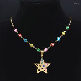Collares colgantes Brujería Pentagrama Acero inoxidable Islam Colorido Pavo Ojo Encanto Mujeres Color Oro Joyería Musulmana Chaine N5237S04