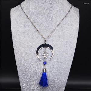 Pendentif Colliers Sorcellerie acier inoxydable lune pentagramme chaîne collier couleur argent gland pendentifs bijoux Gargantilha N3105S02