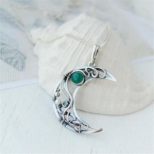 Pendentif Colliers Collier Demi-Lune Enveloppé De Fil De Sorcière Avec Des Bijoux De Phase De Pierre De Lune Verte Cristal De Guérison Boho May Birthstone Crescent