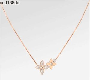 Hangende kettingen met doos dames luxe designer merk dubbele bloem kettingen ketting ketting rosé goud kristallen strass sweater ketting voor bruiloft sieraden acc