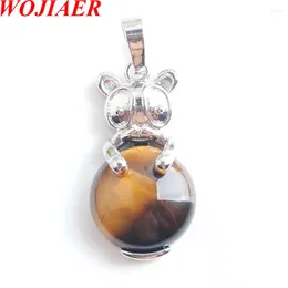 Colliers pendants wojiaer mignons Tigers naturels Animal pour les bijoux de mode de pierre précieuse ronde pour femmes E9065