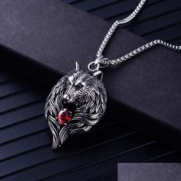 Pendentif Colliers Collier tête de loup pour hommes femmes pendentif Erkek Kolye Biker Cool bijoux charme animal en gros Vintage Punk cadeau Dro Dhvwl