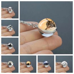 Pendentif Colliers Wolf Series Collier Double Side Boule de verre Alliage Chaînes Fierce Beast Fighting Loyal Bijoux