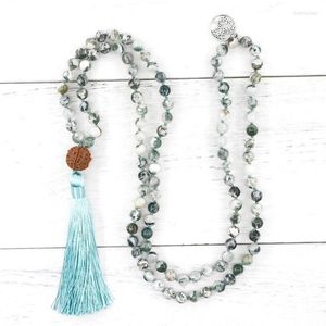 Pendentif Colliers Femmes 108 Perles Japa Mala Long Collier Arbre Naturel Agates Pierres Précieuses Yoga Bodhi Bijoux 302h