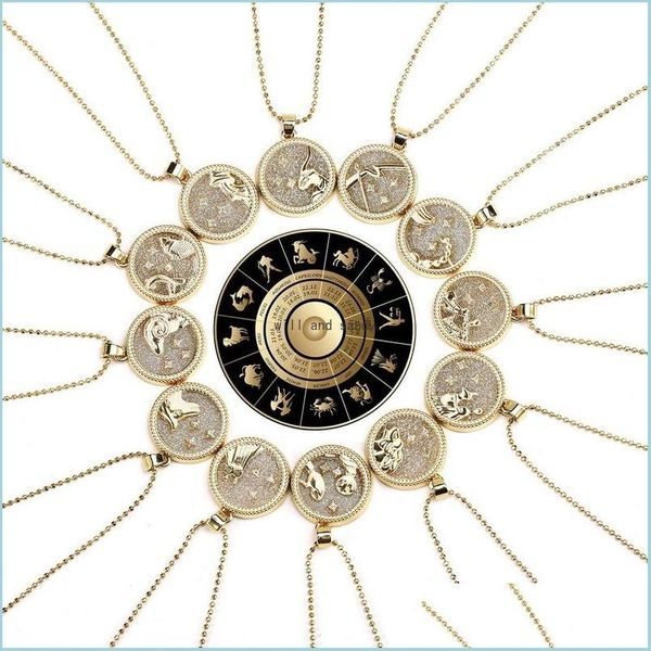 Pendentif Colliers Femmes 12 Signe Du Zodiaque Collier Pièce Chaîne En Or Bélier Taureau Scorpion Pendentifs Charme Étoile Ras Du Cou Astrologie Colliers Dh86X