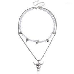 Pendentif Colliers Collier double couche pour femme avec tête de vache en forme de bijoux cadeau style punk NA