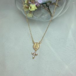 Pendentif Colliers Mode Femme Délicat Zircon Petite Croix Vierge Marie Collier Religieux Vent Amulette Bijoux Accessoires