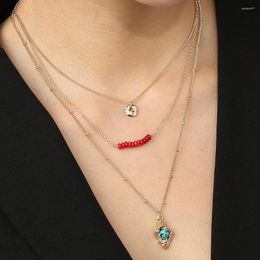 Pendentif Colliers Femme Vintage Turquoise Multicouche Collier Petit Haricot Doré Corail Pierre All-match Cadeau Bijoux