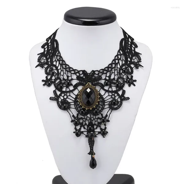 Pendentif Colliers Femmes Noir Dentelle Perles Ras Du Cou Victorien Pierres Précieuses Sexy Collier Gothique Collier Joli Cadeau Pour