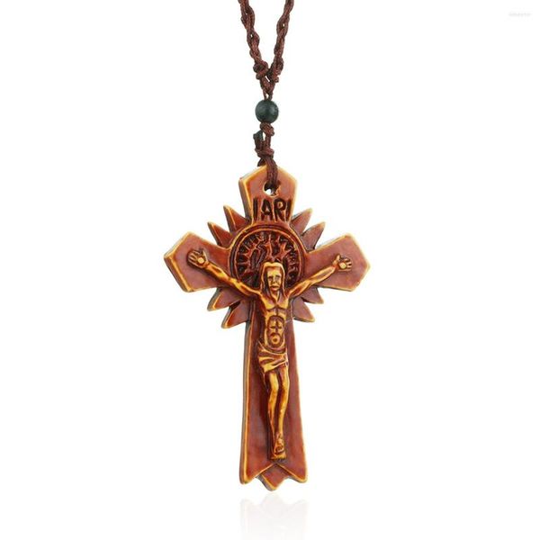 Pendentif Colliers Femmes Catholique Crucifix Croix Collier Rouge Acrylique Soleil Dieu Rétro Religieux Jésus Bijoux Hommes Cadeaux IARI