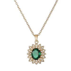 Hanger kettingen vrouwen ketting zonnebloem gevormd groen kubisch zirkoon ingelegd 18k goud gevulde sprankelende dame meisjes sieraden cadeaupendant