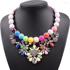 Pendentif Colliers Femmes Chunky Déclaration Cristal Fleur Coloré Perle Collier Designs Mode Florate Marque En Gros