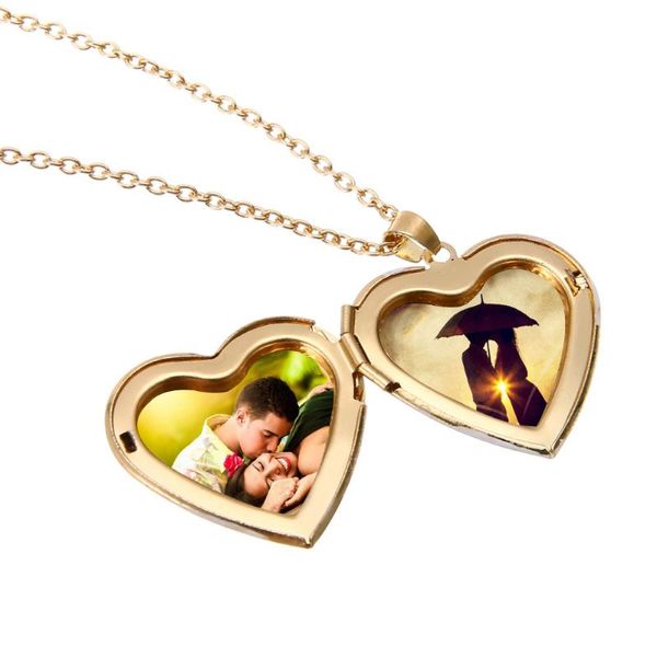 Colliers pendents femmes créatives rétro d'amour coeur forme po char charchet végétal ouverte Boîte dorée collier bijoux accessoires