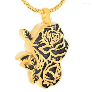 Pendentif Colliers Femmes Élégant Double Rose Fleur Urne Collier Pour Cendres En Acier Inoxydable Bijoux De Crémation Mini Pot Memorial Médaillon