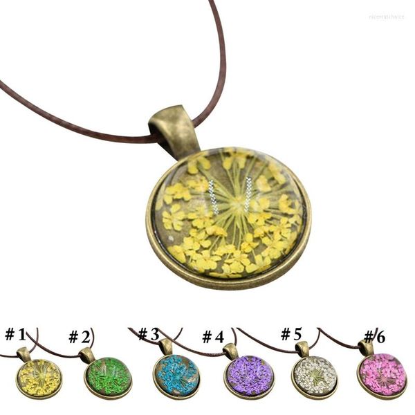 Pendentif Colliers Femmes Mode Fleur Séchée Collier Naturel Pressé Chaînes Rondes Bijoux Pour