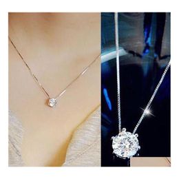 Colliers de pendentif femmes Fashion Simple Choker Crystal Pendants Collier Shine Rimestone Sier Color Chain Bijoux en gros Drop Del Dhd5x