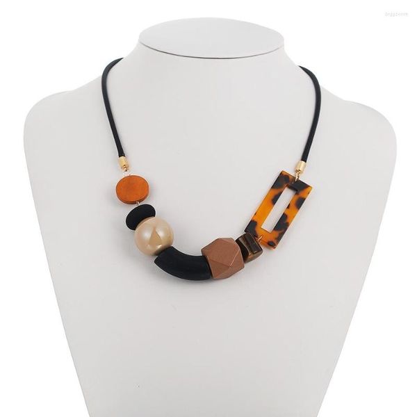 Collares con colgantes para mujer, colgantes de cuentas acrílicas geométricas, collar Vintage hecho a mano, diseño de declaración, regalos de joyería de moda de leopardo