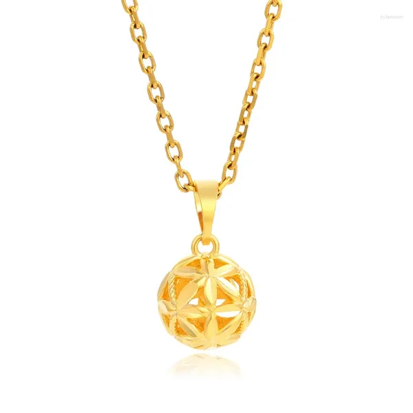 Pendentif Colliers Femmes Luxe Élégant 24K Plaqué Or Collier Creux Boule Chaîne Bijoux Cadeau Pour Petite Amie Femme Conception Unique