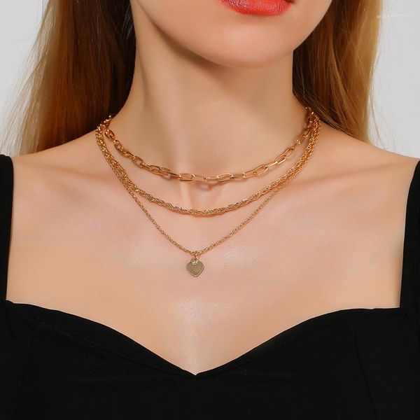 Collares pendientes Mujer MAMA Carta Corazón geométrico Cadenas de eslabones giratorios multicapa para regalos del día de la madre Joyería