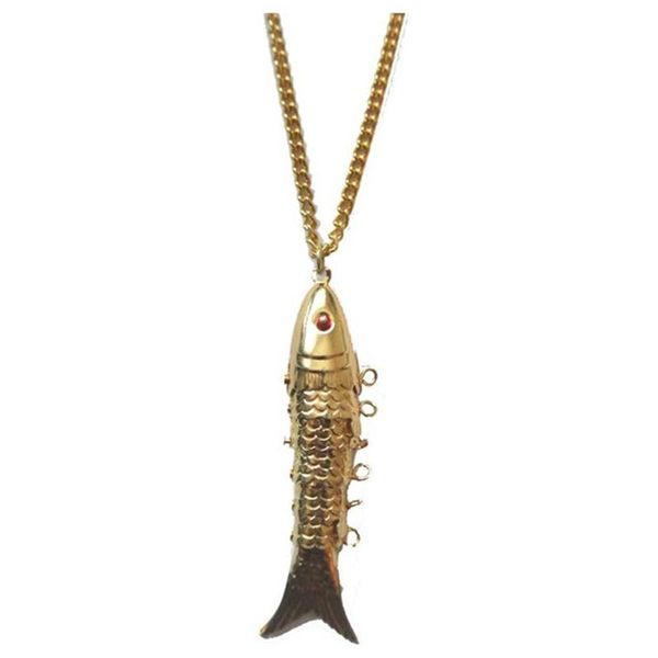Collares pendientes Mujeres Hombres Biker Accesorios de joyería Collar de declaración Vintage Classic Metal Gold Articulado Fish NecklacePendant