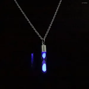 Collares colgantes Mujeres Hombres Brillante Luminoso Temporizador de arena Vidrio Reloj de arena Collar de botella Decoraciones para damas Pareja Amantes