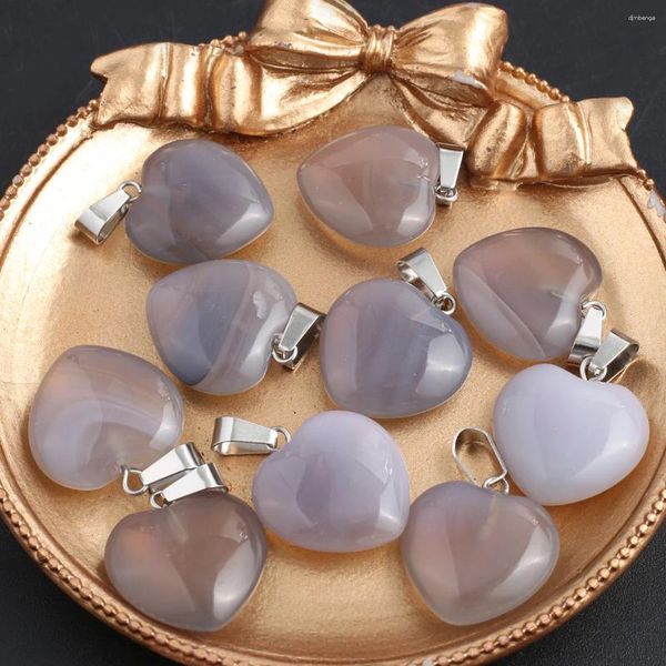 Collares colgantes mujeres Natural gris ágata forma de corazón piedra encanto para hacer joyería DIY collar pendientes accesorio