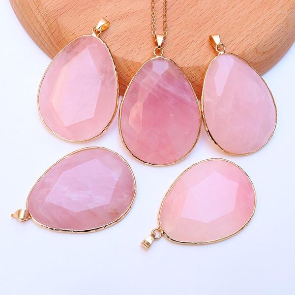 Collares pendientes Mujeres Cuarzo rosa natural Energía Curación Lágrima con collar de cristal