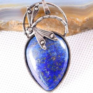 Pendentif Colliers Femmes Collier Perle Gemme Naturelle Bleu Lapis Libellule Coeur 1 Pcs K646