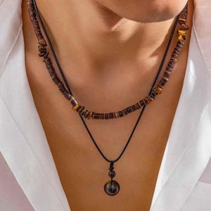 Colliers pendentiels Collier de conception de chaîne étendue pour femmes coque de coco à double couche avec clavicule pour hommes fausses turquoise