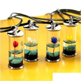 Colliers pendants Collier Femme Transparent Bouteille en verre à la main Fleur séchée Lotus Permanent Conservation Bijoux Turquoise Cire R DHB1X