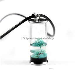 Colliers pendants Collier Femme Transparent Bouteille en verre à la main Fleur séchée Lotus Permanent Preservation Bijoux Turquoise Wax ROP DHPKZ