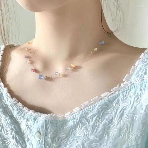 Collares colgantes Collar bohemio para mujer Cuentas coloridas 2023 Moda coreana Joyería simple de verano fresco
