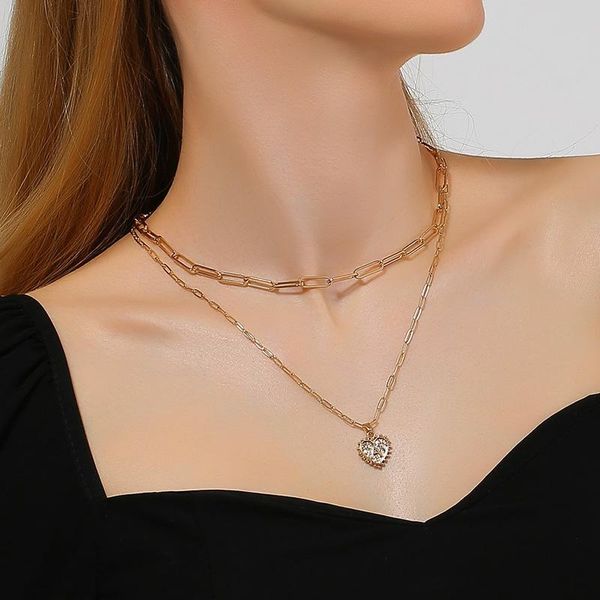 Collares colgantes bohemios para mujer, cadenas doradas de doble capa, corazón geométrico A la moda, letra A, collares para cuello femenino, regalos de joyería