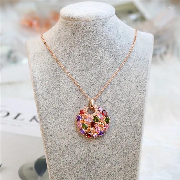 Pendentif colliers femmes classique brillant coloré Zircon multicolore fleur or Rose charmant collier pendentifs bijoux cadeau