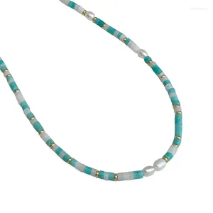 Colliers pendentifs collier de perles de pierre colorées pour femmes: polyvalent à la mode personnalisé petit collier de perles d'eau douce