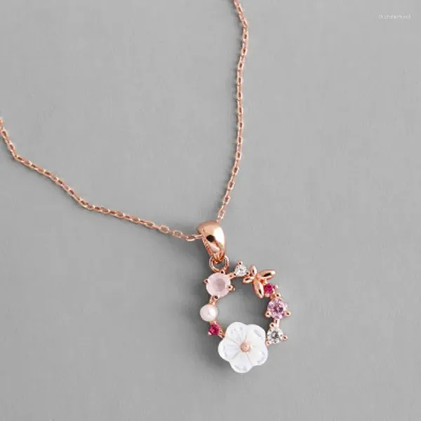 Pendentif Colliers Femmes Mode Papillon Fleurs Slide Collier Zircon Cristal Perle Coquille Romantique Femelle Guirlande Accessoires
