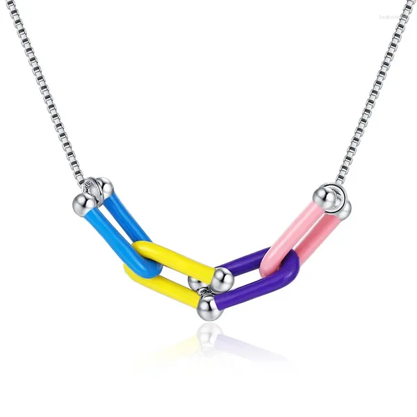 Pendentif Colliers Mode Femme Émail Multicolore Accessoires Cuivre Époxy Boîte-Chaîne Géométrique Ras Du Cou Bijoux Cadeaux