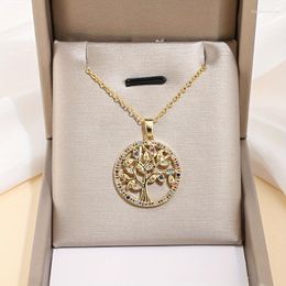 Pendentif Colliers Collier de mode féminine ronde sertie de diamants arbre de vie personnalité cadeau d'anniversaire de dame bijoux de mariage