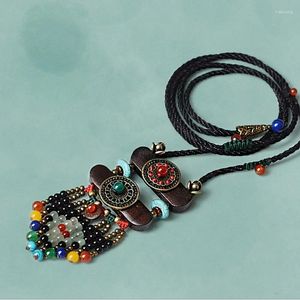 Collares colgantes Joyería gitana para mujer Bohemio Nacional Collar de piedra natural Metal Cadena de color de plata tibetana