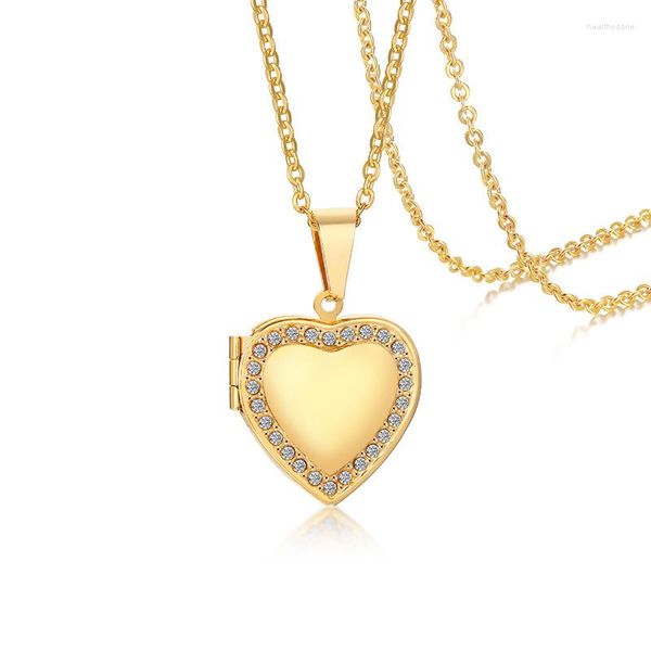 Collares colgantes Collar de circón en forma de corazón para mujer El corazón de acero inoxidable se puede abrir Po Box Joyería para regalos