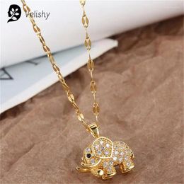 Pendentif Colliers Femmes Luxe Zircon Cubique Éléphant Collier Chaîne En Acier Inoxydable Déclaration Esthétique Bijoux Vintage Pour Filles Cadeau