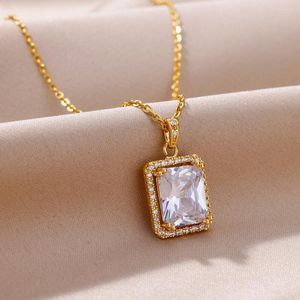 Pendentif Colliers Collier Femme 18K Plaqué Or Bijoux De Luxe Brillant Cristal Carré Zircon Corps Décorer Esthétique Charme Accessoire