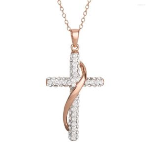Colliers pendentifs pour femmes en argent sterling plaqué or 14 carats avec croix en cristal, chaîne de 18 pouces