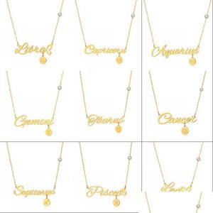 Collares pendientes Mujeres Titanio Acero Twee Constelaciones Carta Colgante Collar 12 Amet Zodiaco Signo Collares Oro / Plata Colores Judío Dhw2Q