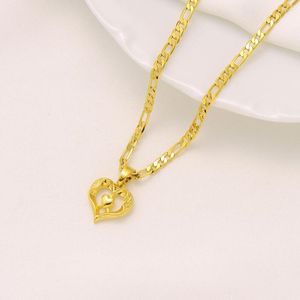 Collares colgantes Corazón central para mujer Collar de cadena de eslabones Figaro italiano Oro macizo de 18 k GF 600 3 mm