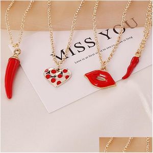 Pendentif Colliers Femmes Mode Pendentif Collier Bijoux Amour Rouge Poivre Lèvre Femelle Créative Chaîne Corde Colliers Accessoires Cadeau La Dhdus