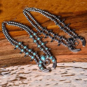 Pendentif Colliers Femmes Vintage Alliage Collier Charms Turquoise Ox Corne Bijoux (Bleu)